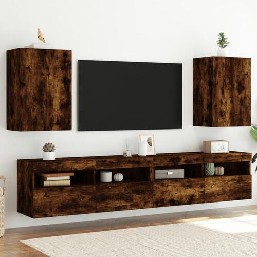 Tv-borde til væg 2 stk. 40,5x30x60 cm konstrueret træ røget eg