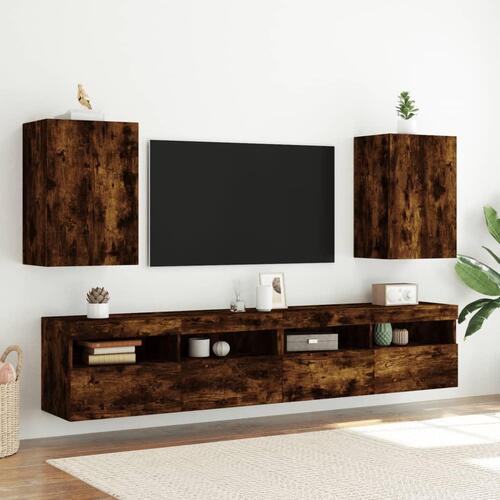 Tv-borde til væg 2 stk. 40,5x30x60 cm konstrueret træ røget eg