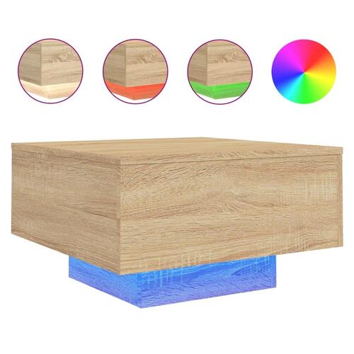 Sofabord med LED-lys 55x55x31 cm sonoma-eg