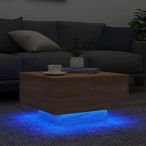 Sofabord med LED-lys 55x55x31 cm sonoma-eg