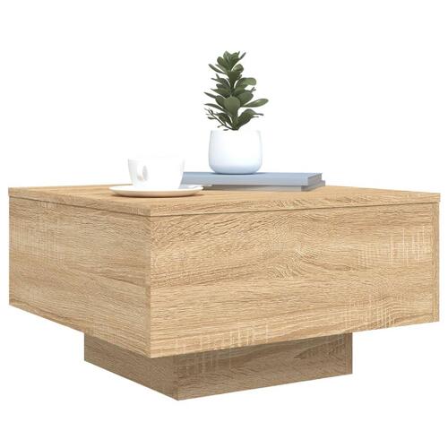 Sofabord med LED-lys 55x55x31 cm sonoma-eg