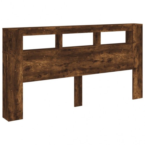 Sengegavl med LED-lys 200 × 18,5 × 103,5 cm - konstrueret træ, røget eg