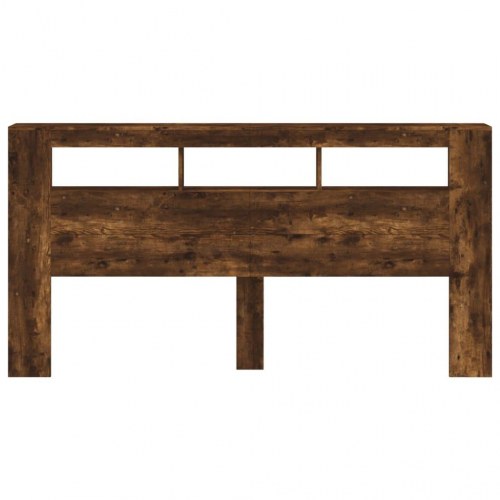 Sengegavl med LED-lys 200 × 18,5 × 103,5 cm - konstrueret træ, røget eg