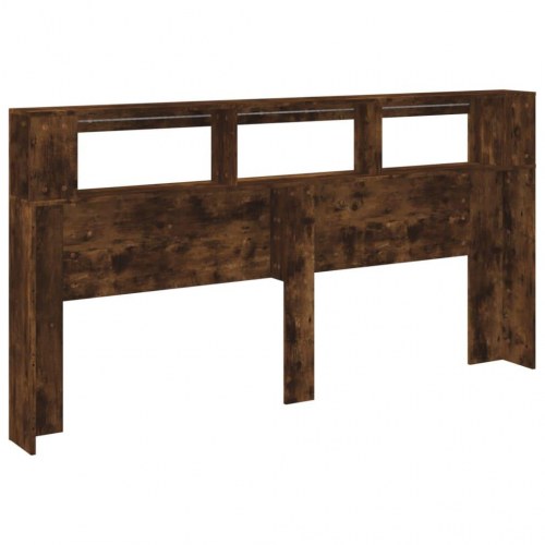 Sengegavl med LED-lys 200 × 18,5 × 103,5 cm - konstrueret træ, røget eg