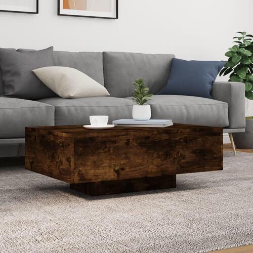Sofabord med LED-lys 85x55x31 cm røget egetræsfarve