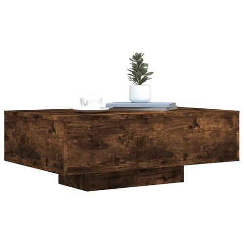 Sofabord med LED-lys 85x55x31 cm røget egetræsfarve