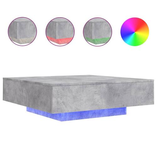 Sofabord med LED-lys 100x100x31 cm betongrå