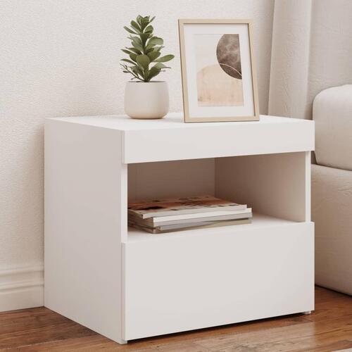 Sengebord med LED-lys 50x40x45 cm hvid
