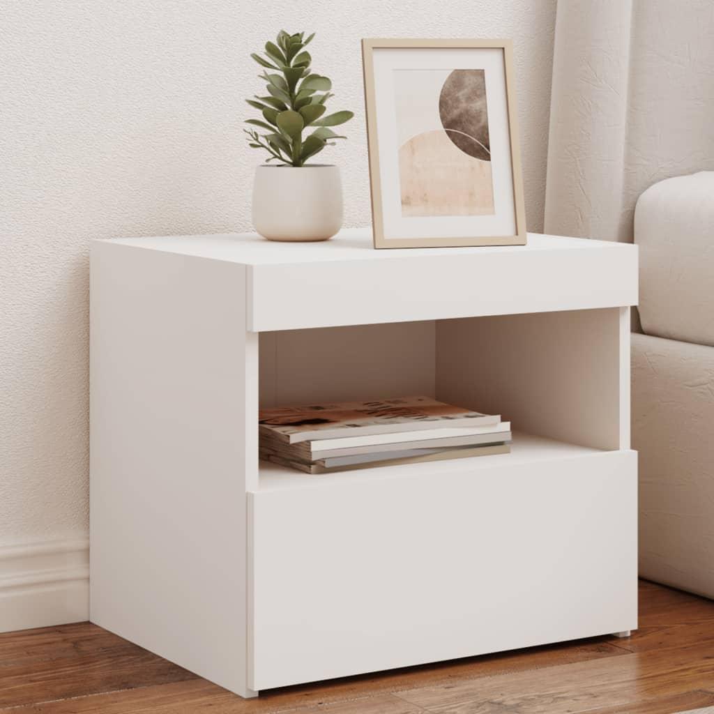 Sengebord med LED-lys 50x40x45 cm hvid