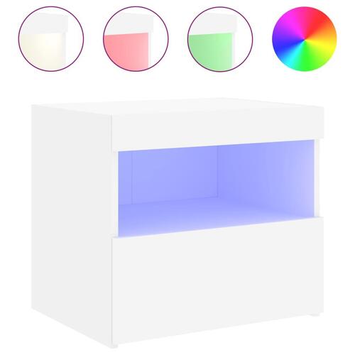 Sengebord med LED-lys 50x40x45 cm hvid