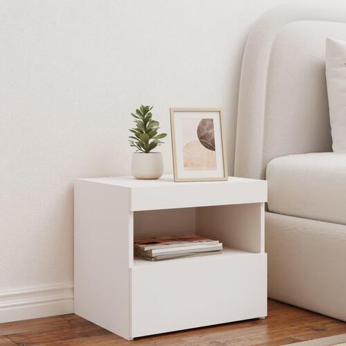 Sengebord med LED-lys 50x40x45 cm hvid