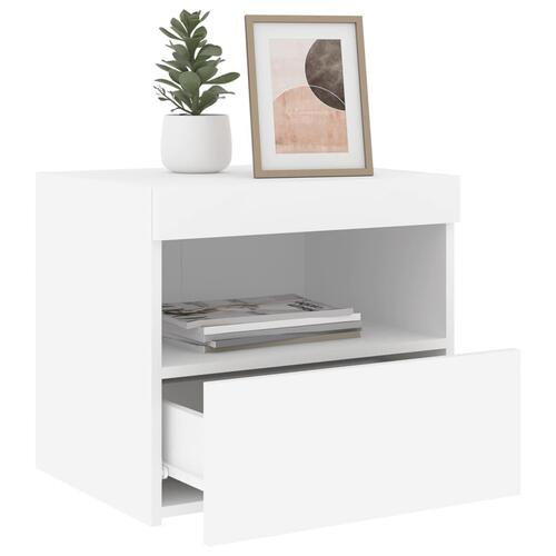 Sengebord med LED-lys 50x40x45 cm hvid