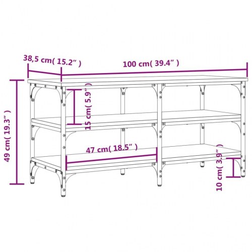 Skobænk med 3 hylder - konstrueret træ/metal, 100×38,5×49 cm, røget egetræsfarve