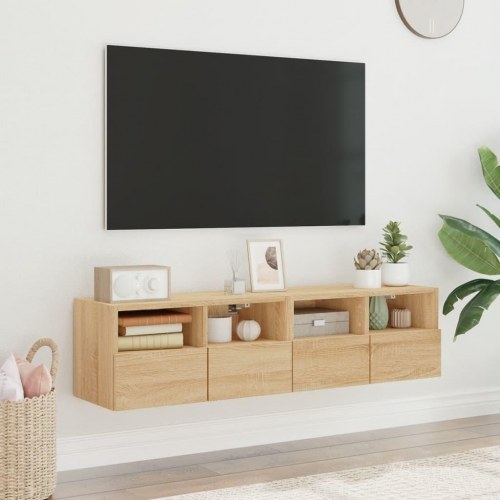 Væghængte tv-borde 2 stk. 60x30x30 cm konstrueret træ sonoma-eg