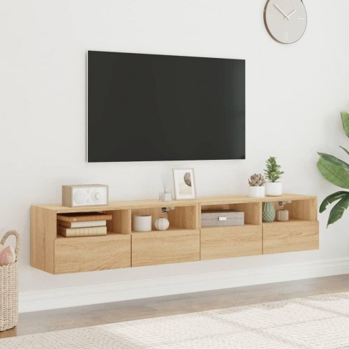 Væghængte tv-borde 2 stk. - sonoma-eg, 80 x 30 x 30 cm