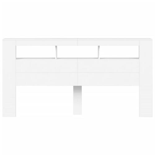 Sengegavl med LED-lys 200x18,5x103,5 cm konstrueret træ hvid
