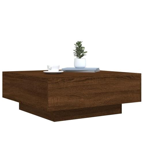 Sofabord med LED-lys 80x80x31 cm brun egetræsfarve