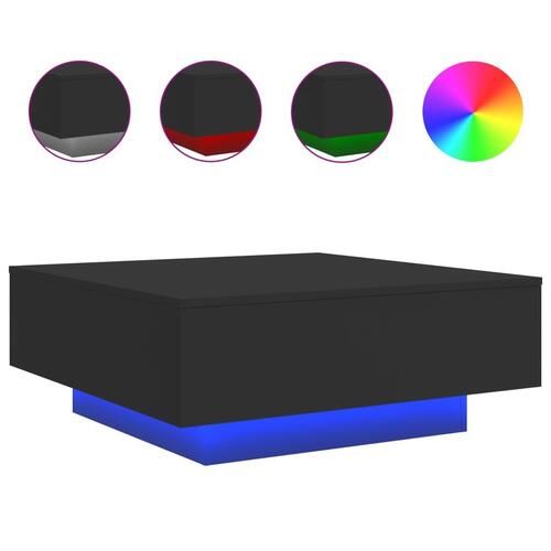 Sofabord med LED-lys 80x80x31 cm sort
