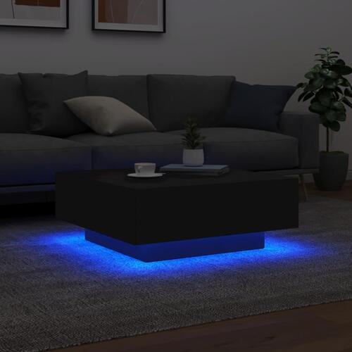 Sofabord med LED-lys 80x80x31 cm sort
