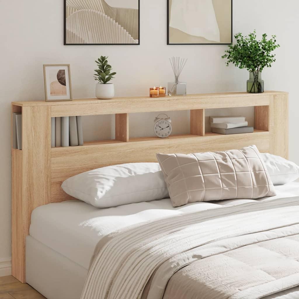 Sengegavl 200x18,5x103,5 cm LED-lys konstrueret træ sonoma-eg