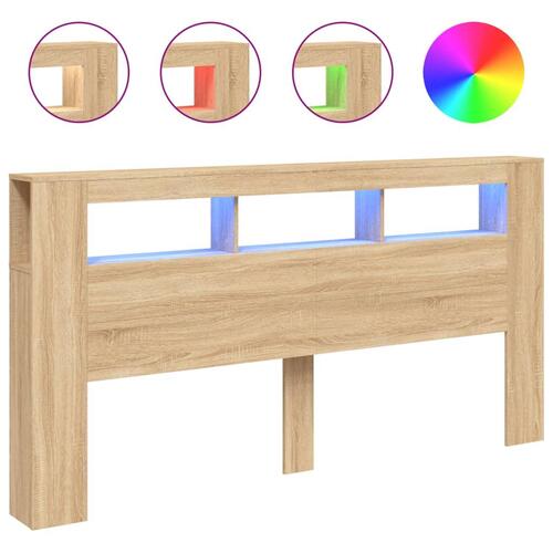 Sengegavl 200x18,5x103,5 cm LED-lys konstrueret træ sonoma-eg