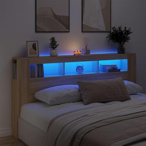 Sengegavl 200x18,5x103,5 cm LED-lys konstrueret træ sonoma-eg