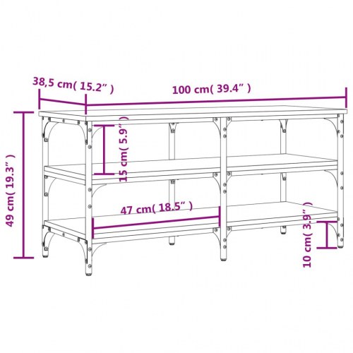 Skobænk med 3 hylder - 100 × 38,5 × 49 cm, grå sonoma-eg