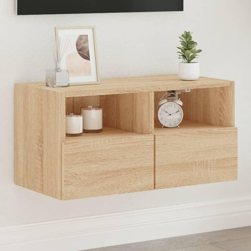 Væghængt Tv Bord 60x30x30 Cm Konstrueret Træ Sonoma Eg