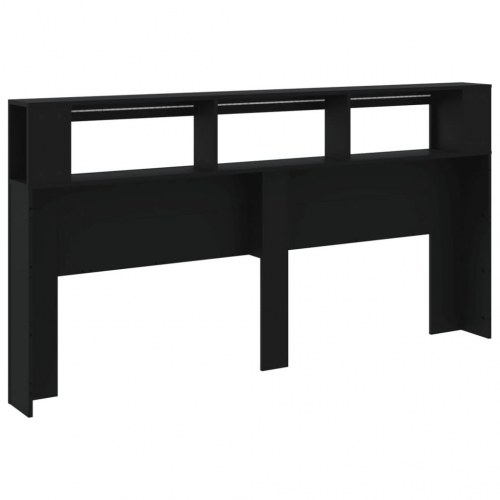 Sengegavl med LED-lys - 200 × 18,5 × 103,5 cm, konstrueret træ, sort