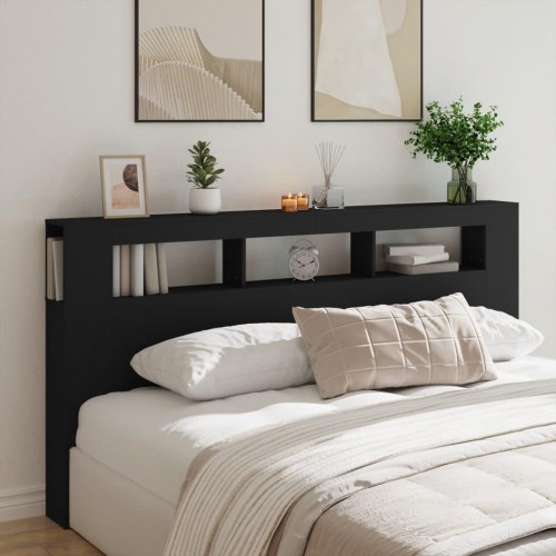 Sengegavl med LED-lys - 200 × 18,5 × 103,5 cm, konstrueret træ, sort