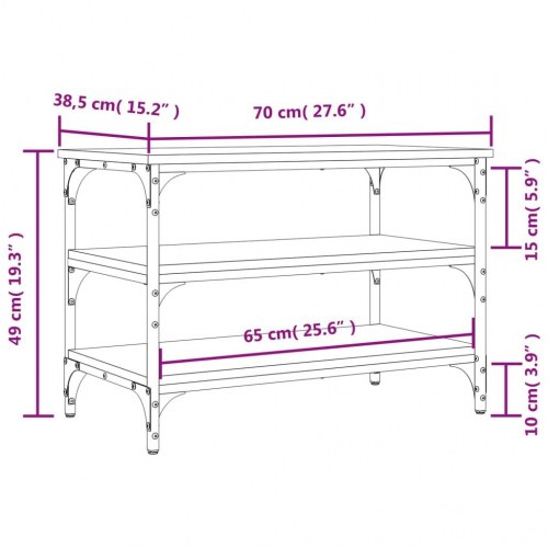 Skobænk med 3 hylder - konstrueret træ/metal, 70 × 38,5 × 49 cm, sort