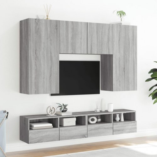 Væghængt tv-bord 2 stk. 100x30x30 cm konstrueret træ grå sonoma