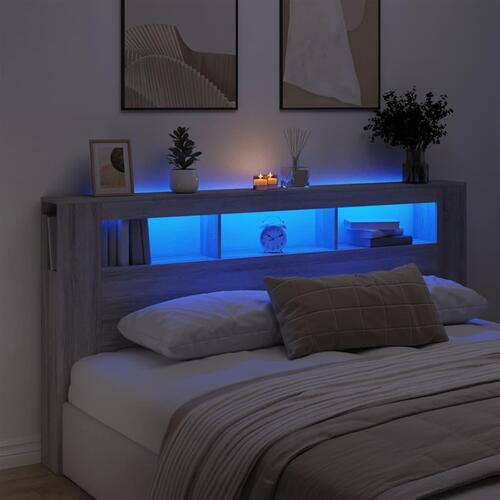 Sengegavl 200x18,5x103,5 cm LED-lys konstrueret træ grå sonoma