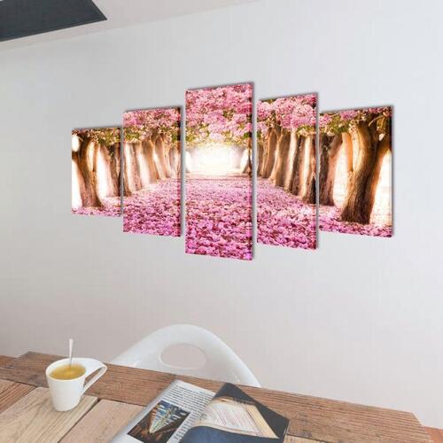 Sæt af lærredsprint til væg, kirsebærblomster, 100x50 cm
