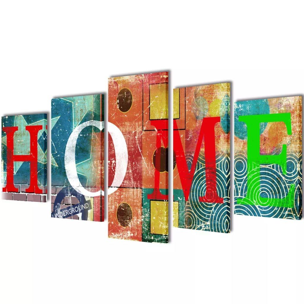 Kanvasbilledsæt farverigt "Home"-design 100 x 50 cm