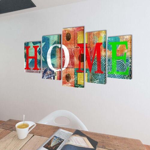 Kanvasbilledsæt farverigt "Home"-design 100 x 50 cm