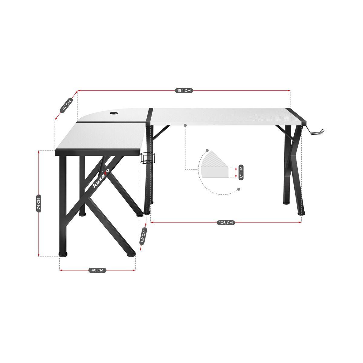 Skrivebord Huzaro Hero 6.3 Hvid Sort Stål Kulfiber 154 x 74 x 117 cm