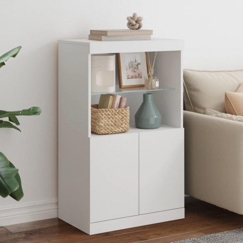 Skænk med LED-lys 60,5 × 37 × 100 cm - hvid