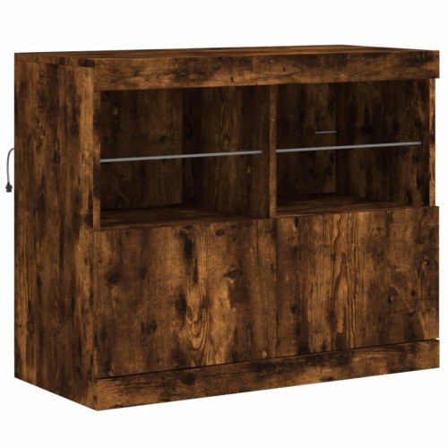 Skænk med LED-lys - 81 × 37 × 67 cm, røget egetræsfarve
