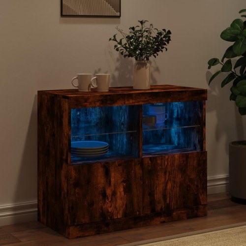 Skænk med LED-lys - 81 × 37 × 67 cm, røget egetræsfarve