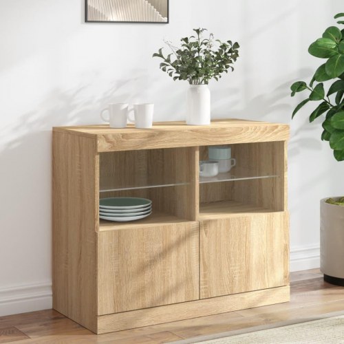 Skænk med LED-lys 81×37×67 cm - sonoma eg
