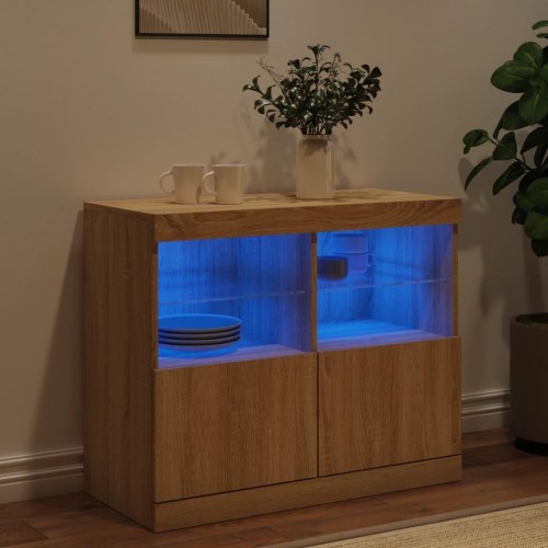Skænk med LED-lys 81×37×67 cm - sonoma eg