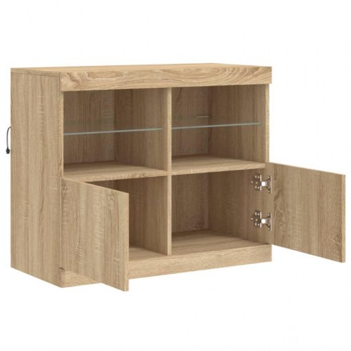 Skænk med LED-lys 81×37×67 cm - sonoma eg