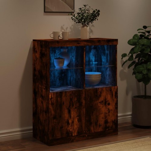 Skænk med LED-lys 81x37x100 cm røget egetræsfarve