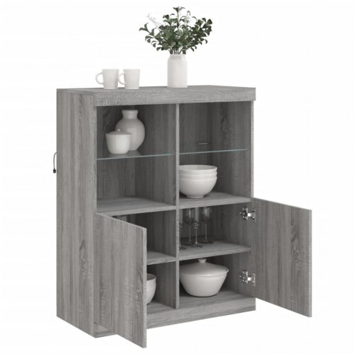 Skænk med LED-lys 81x37x100 cm grå sonoma-eg