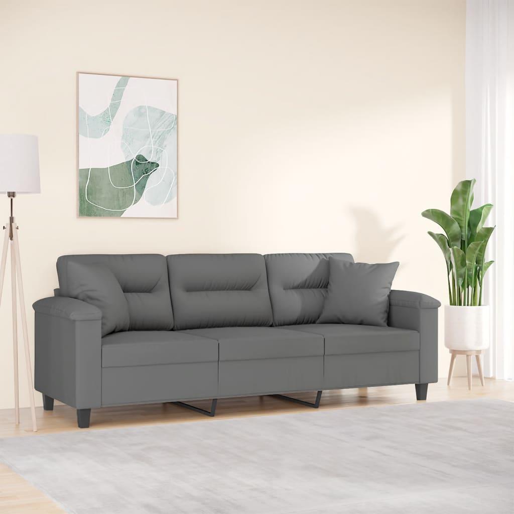 2-Personers Sofa Med Puder Mikrofiberstof - 180 cm / Mørkegrå
