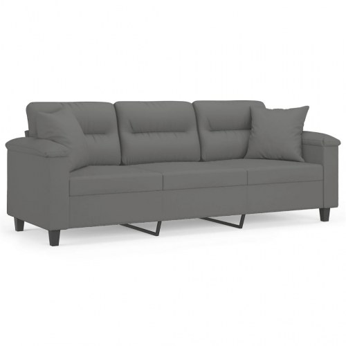 3-personers sofa med puder i mikrofiber - mørkegrå, 210 cm