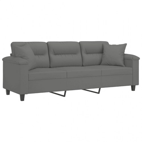 3-personers sofa med puder i mikrofiber - mørkegrå, 210 cm