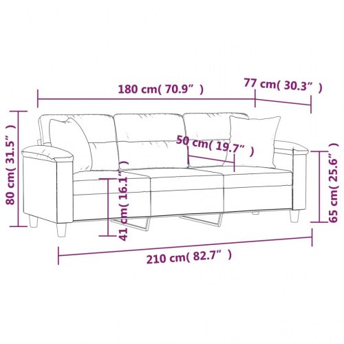 3-personers sofa med puder i mikrofiber - mørkegrå, 210 cm