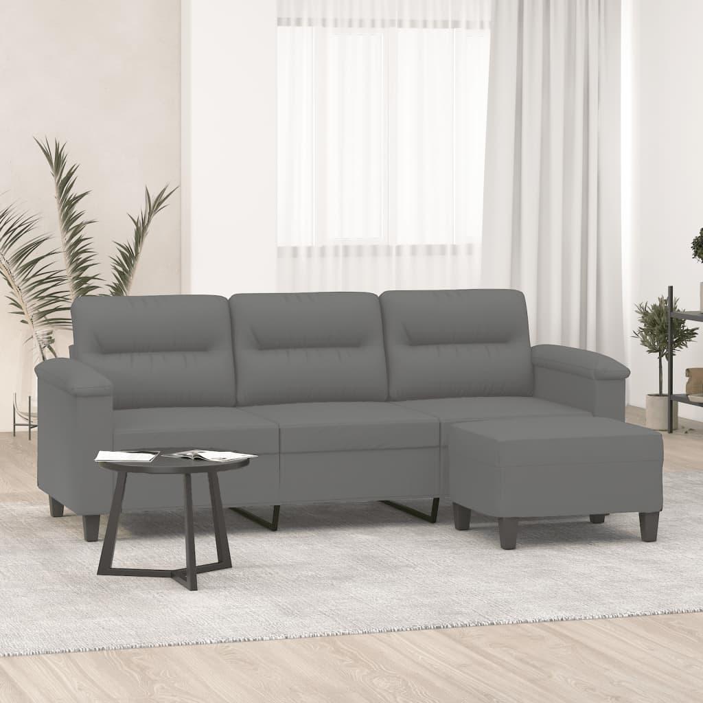 3-Personers Sofa Med Fodskammel 180 Cm Mikrofiberstof - Mørkegrå